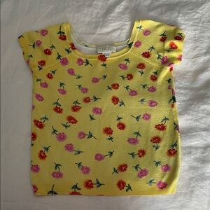 Cache Yellow Sweater Tee with Red and Pink Floral Pattern